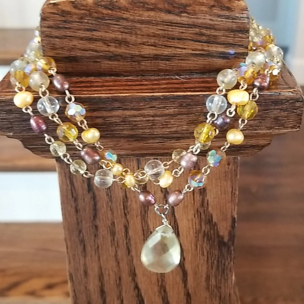 Three Strand Pendant Necklace / Earrings